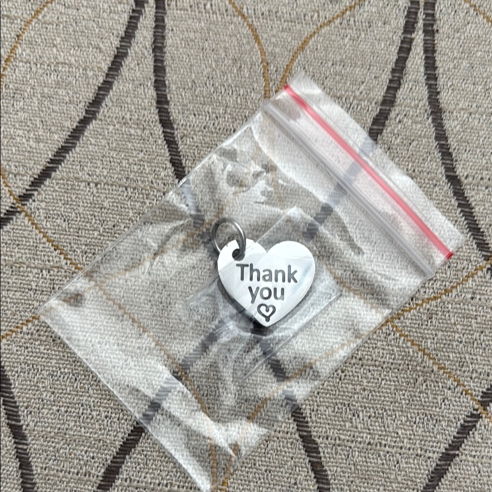 Silver Heart Thank You Charm
